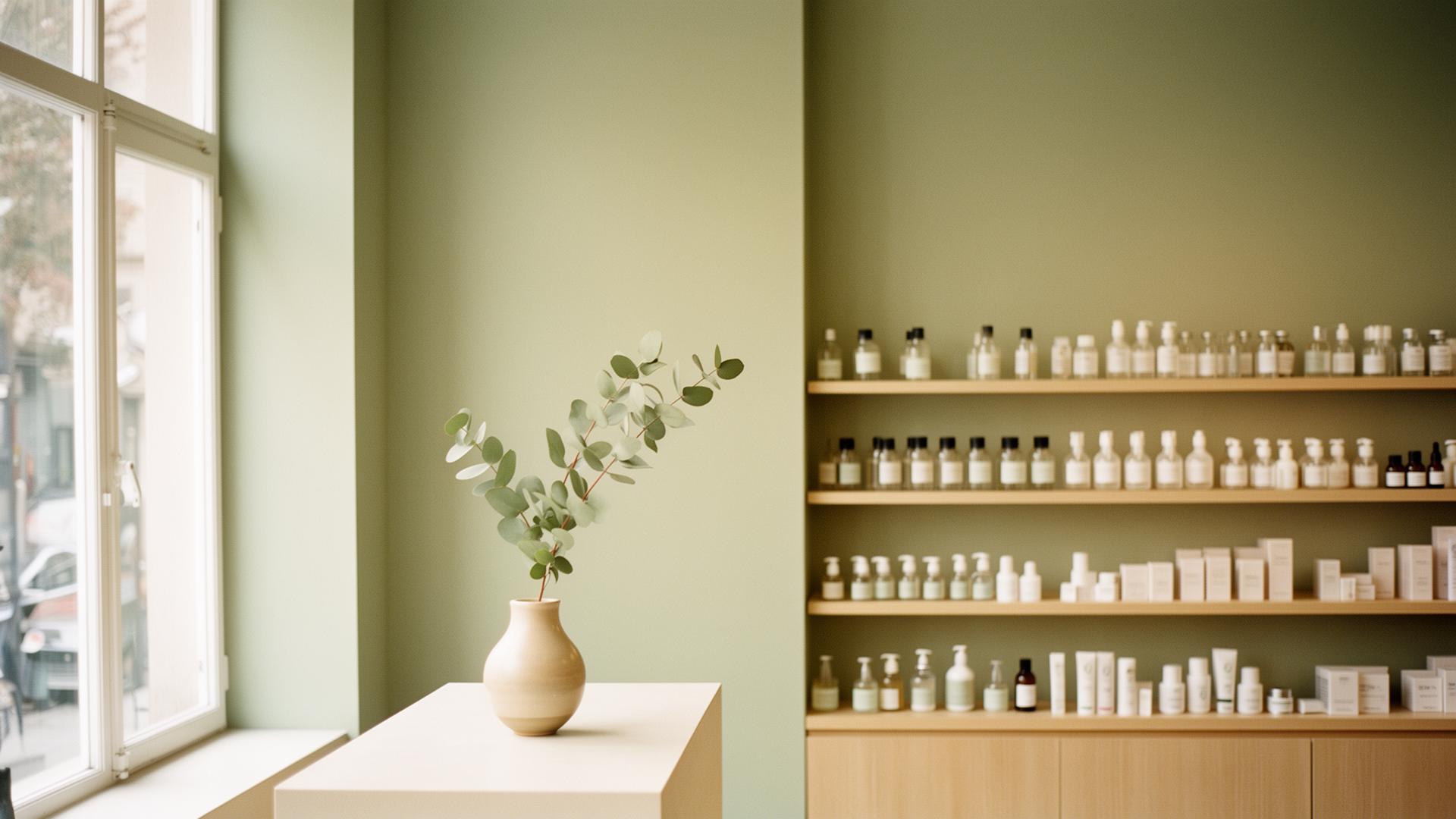 Interior de la farmacia con luz natural